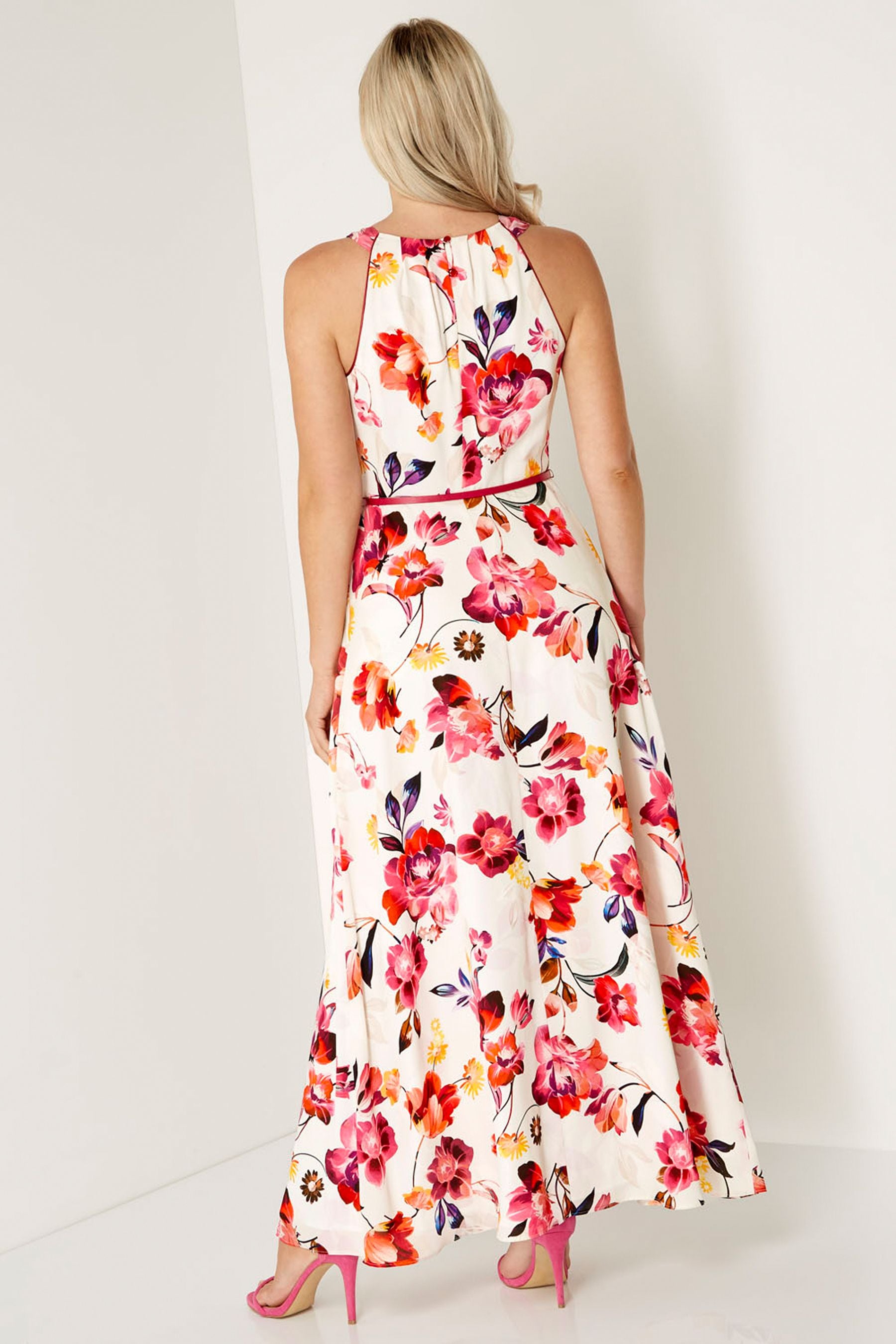 Roman Off White Floral Belted Maxi Dress
