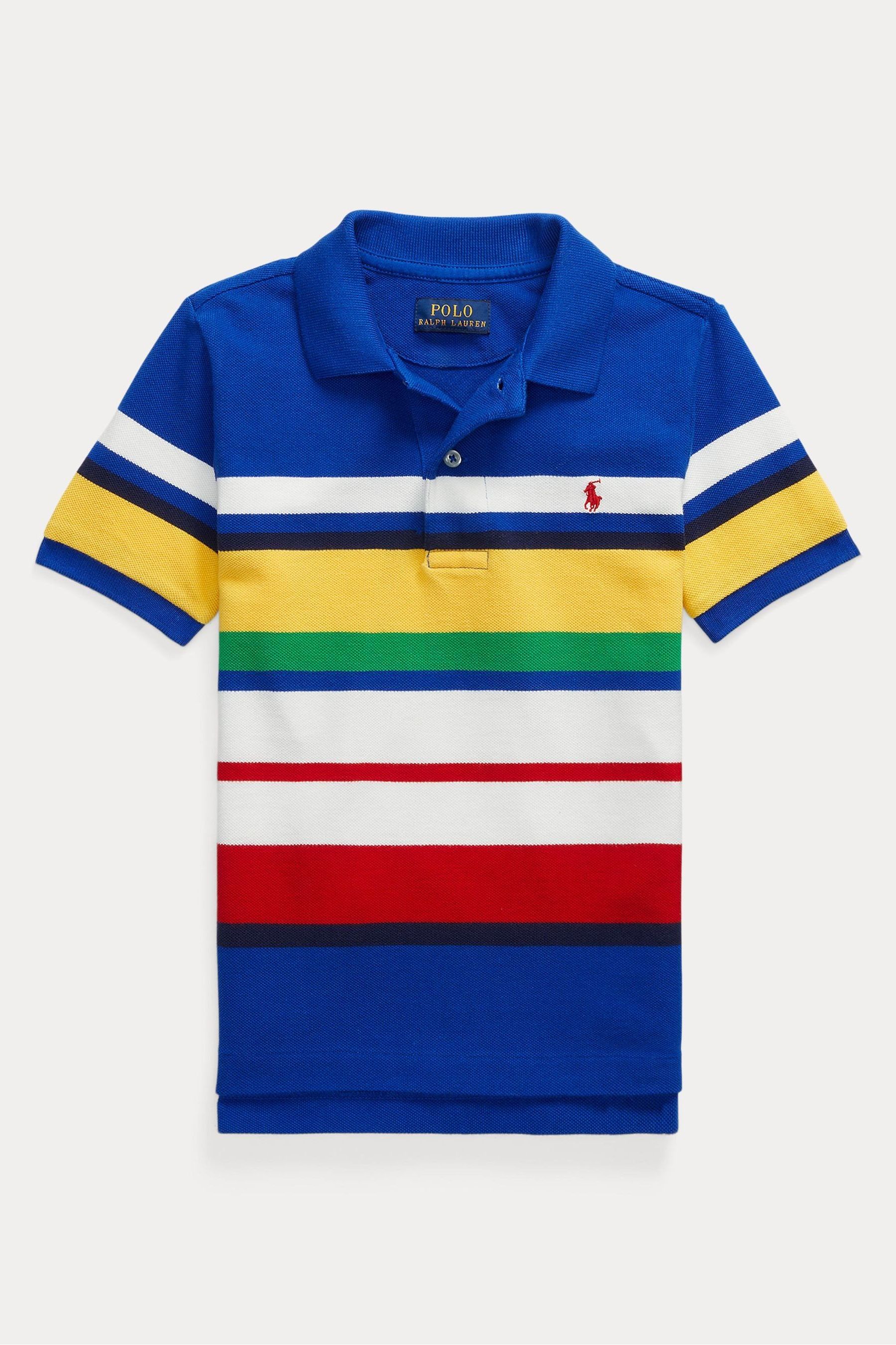 Buy Polo Ralph Lauren Blue Striped Cotton Mesh Polo Shirt from the