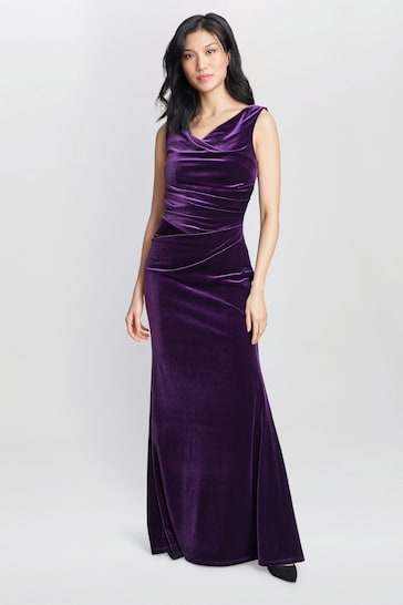 Gina Bacconi Purple Selena Velvet Maxi Dress