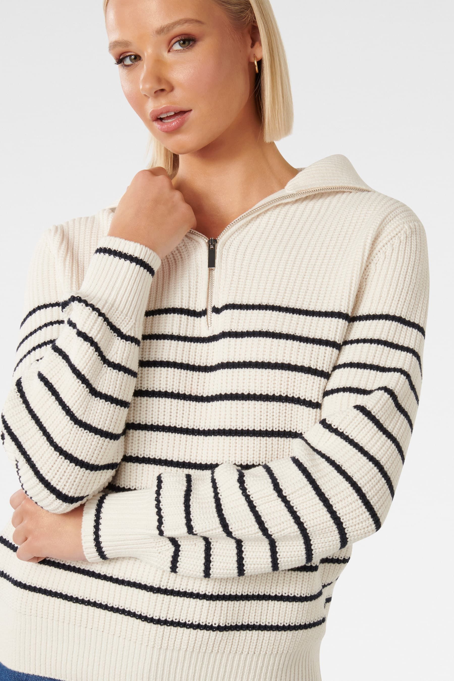 Forever New Cream Danielle Quarter Zip Knit Jumper