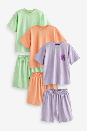 Bright slogan Short Pyjamas 3 Pack (9mths-12yrs)