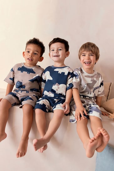 Navy Blue/Cement Grey Dinosaurs Short Pyjamas 3 Pack (9mths-8yrs)