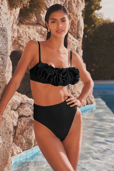 Black Ruffle Bandeau Bikini Top