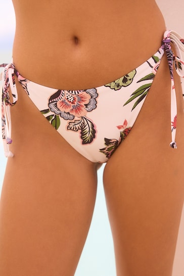 Cream/Pink Floral Tie Side Bikini Bottoms
