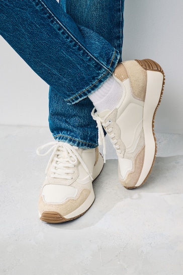 White Forever Comfort® Suede Stitch Detail Chunky Trainers