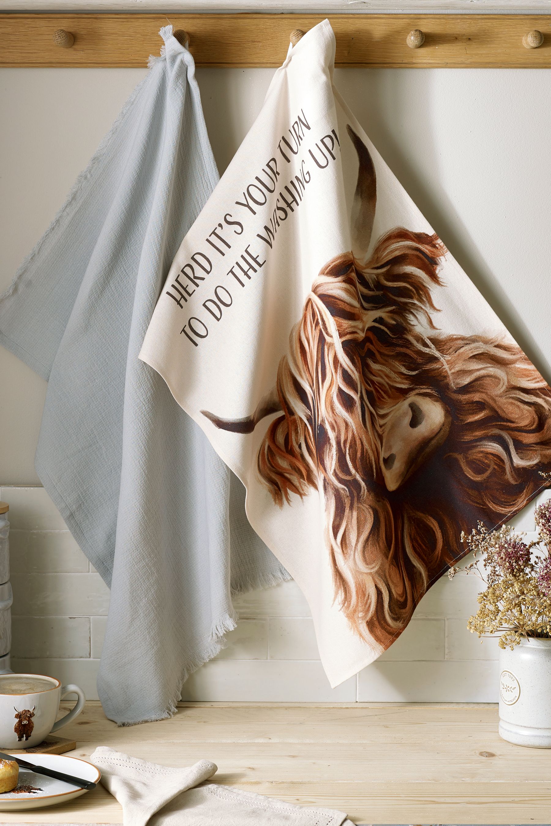 Buy Set of 2 Natural Hamish the Highland Cow 100 Cotton Tea Towels from the Next UK online shop