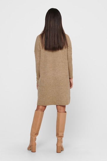 ONLY Brown Roll Neck Knitted Jumper Dress
