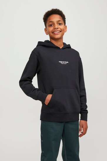 Jack & Jones Originals embroidered logo hoodie in chocolate