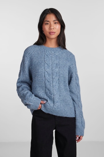 PIECES Blue Chunky Cable Knitted Jumper