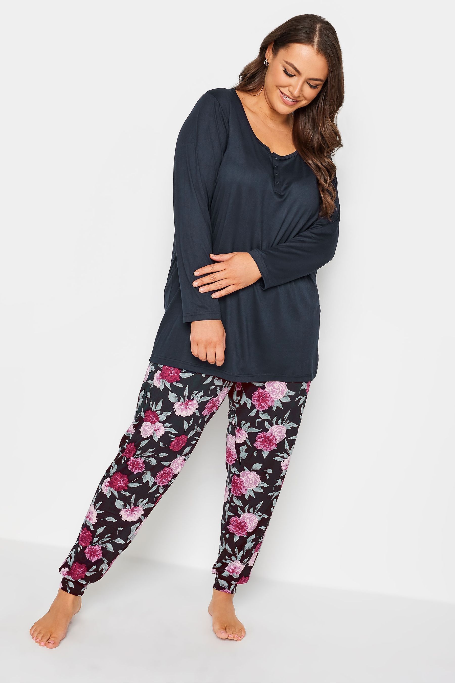 Buy Yours Curve Blue Placket Soft Touch Pyjamas Set from the Next