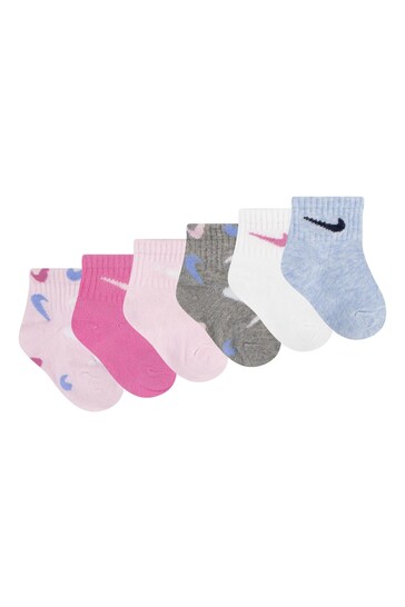 Nike Pink Swooshfetti Ankle Socks 6 Pack