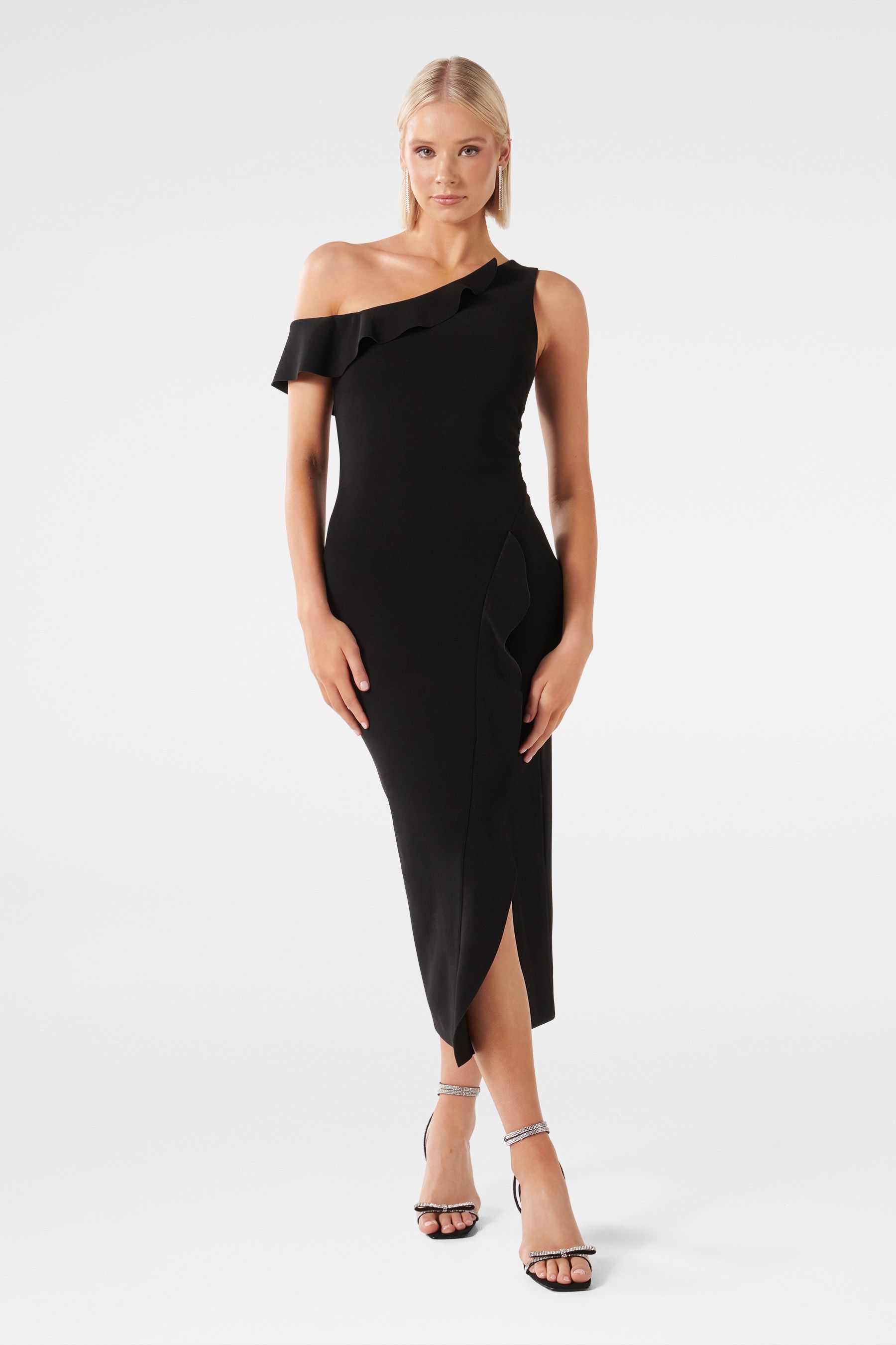 One shoulder 2025 ruffle bodycon dress