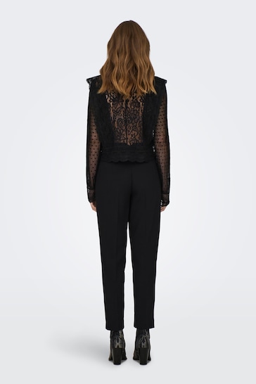 ONLY Black Lace Frill Mesh Blouse