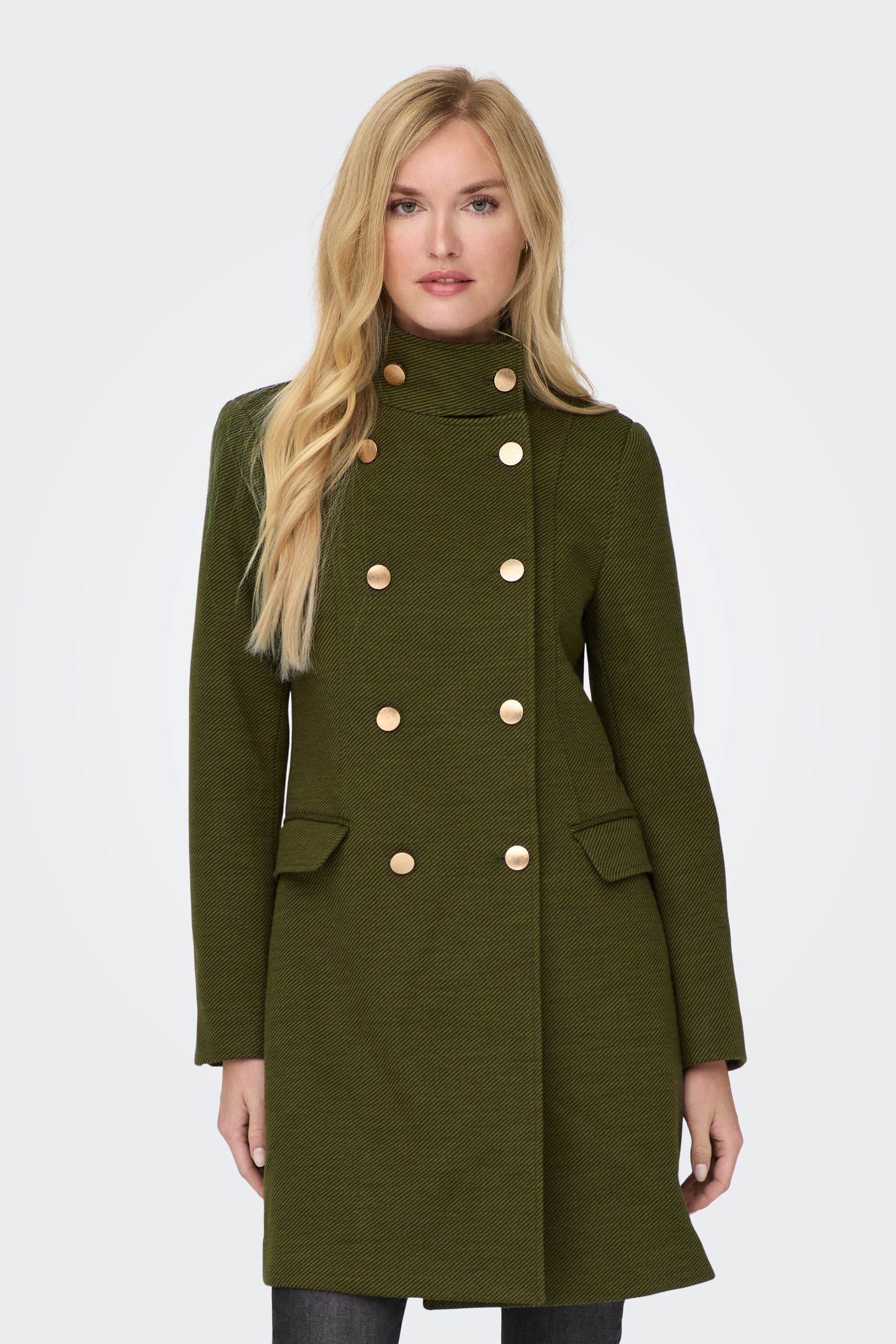 Buy ONLY Olive Green Tailored Military Button Detail Coat from the