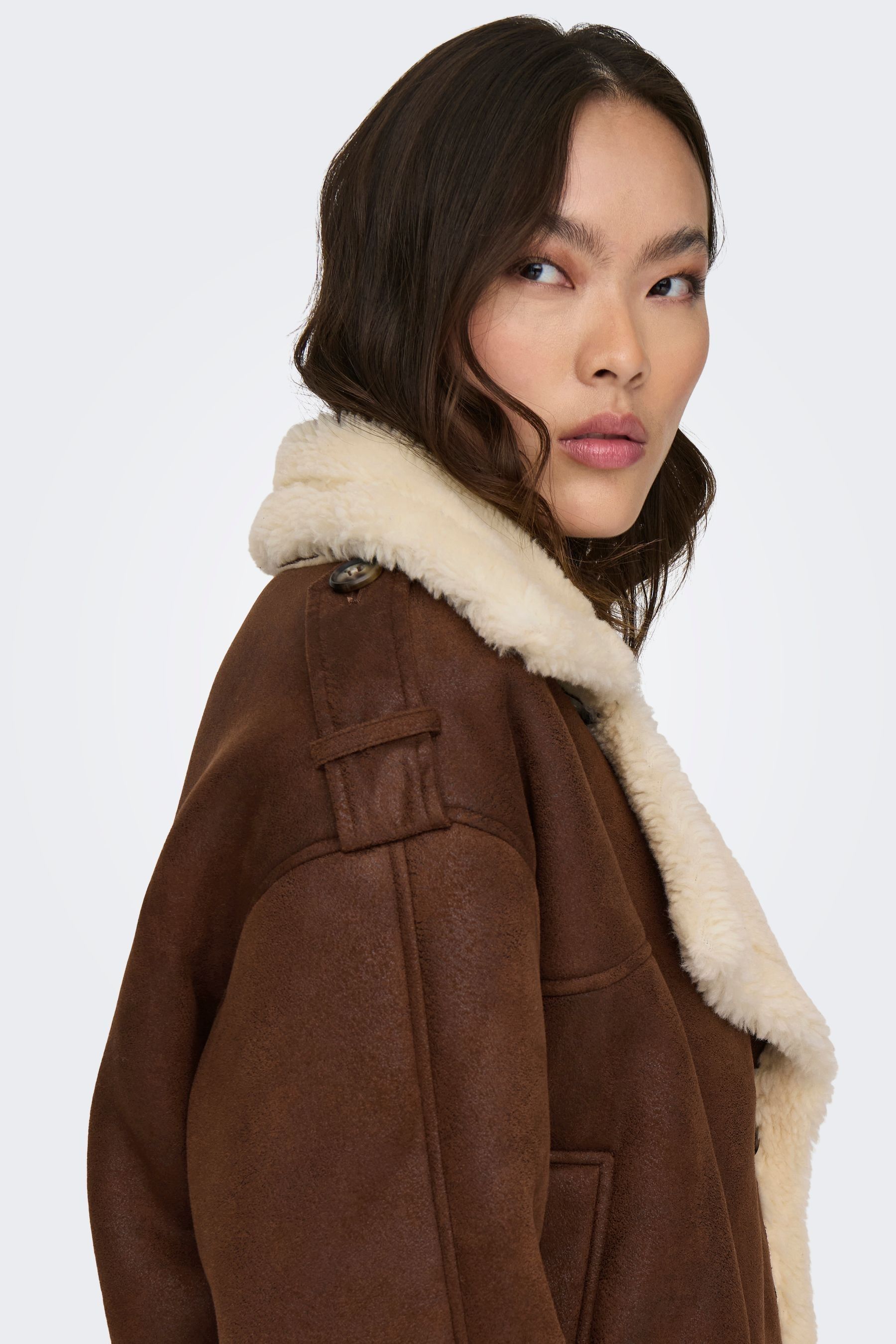 Hooded borg lined faux suede coat discount