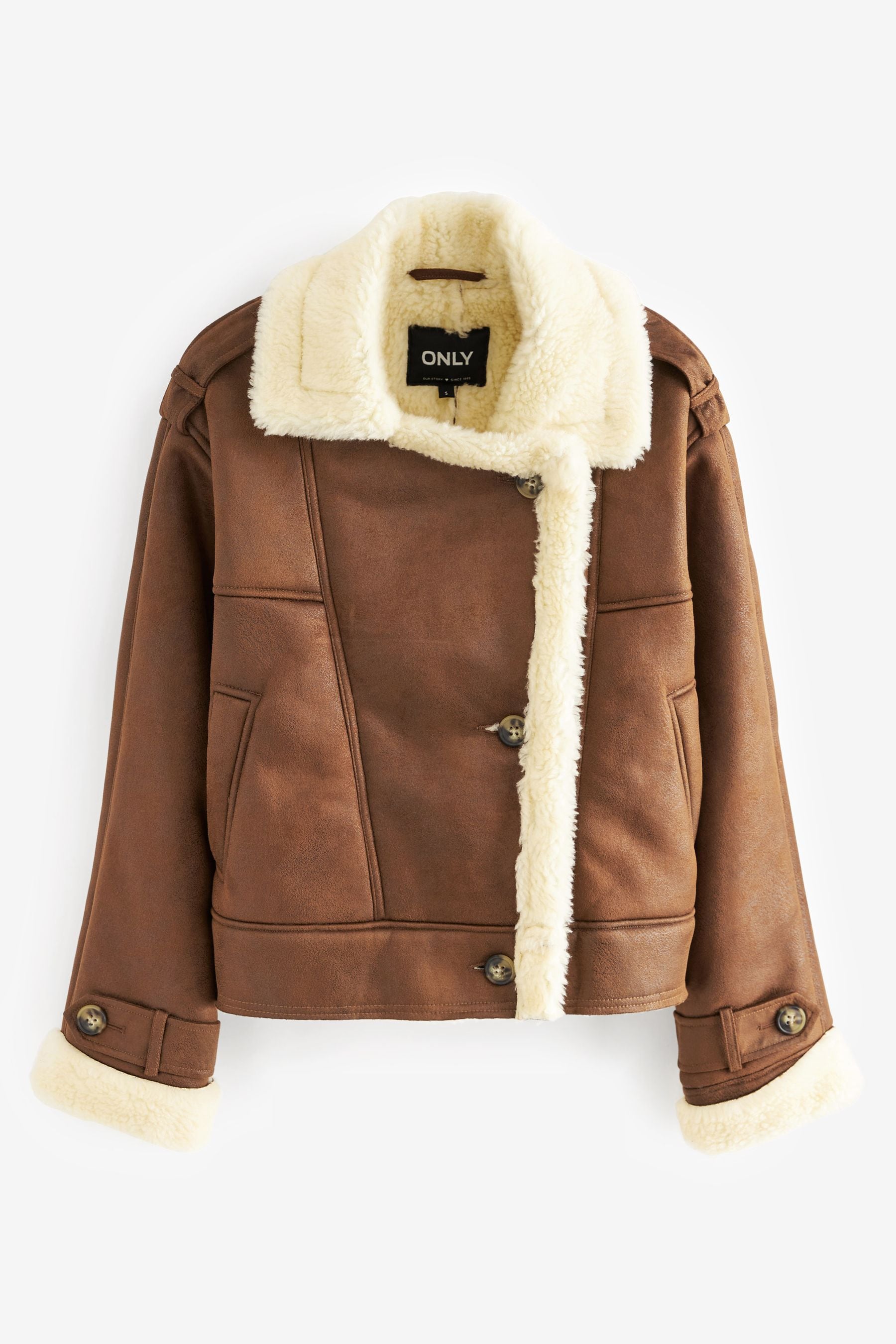 Buy ONLY Brown Faux Suede Aviator Jacket With Teddy Borg Lining