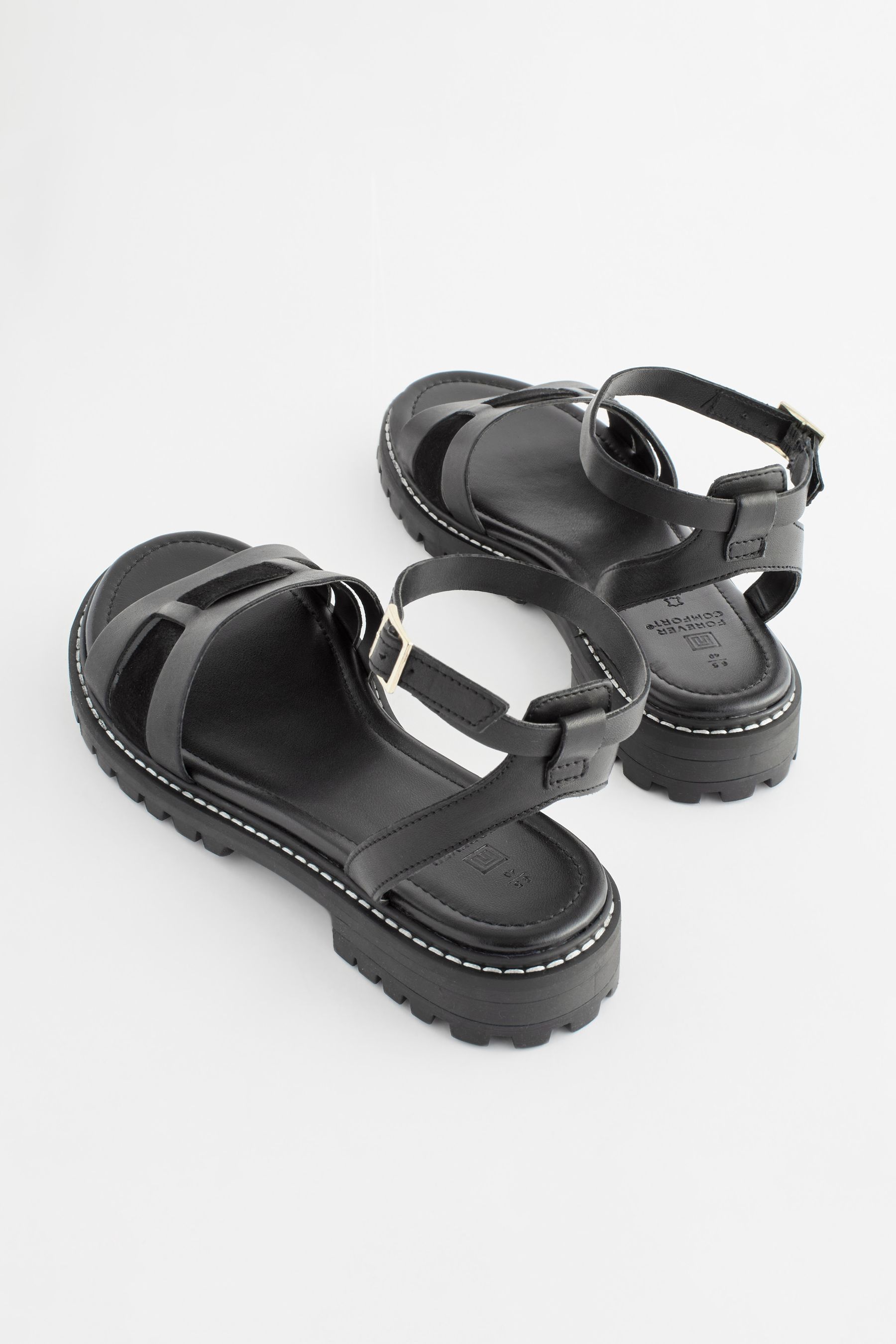 Buy Black Standard Wide Fit Forever Comfort Leather Cleated Sandals from the Next UK online shop
