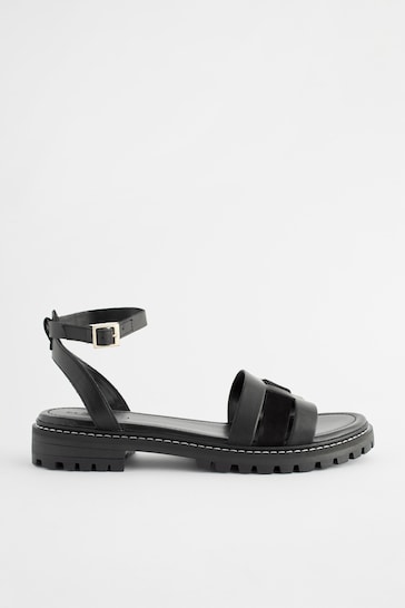 Black Regular/Wide Fit Forever Comfort® Leather Cleated Sandals