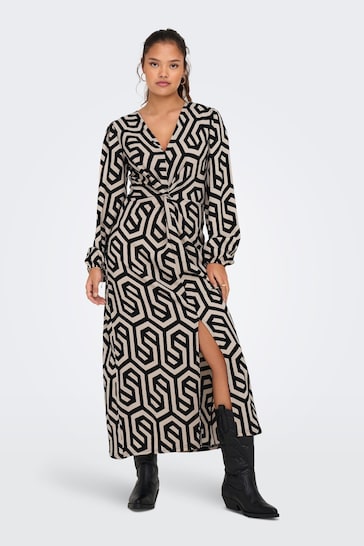 JDY Black Abstract Print V-Neck Midi Dress