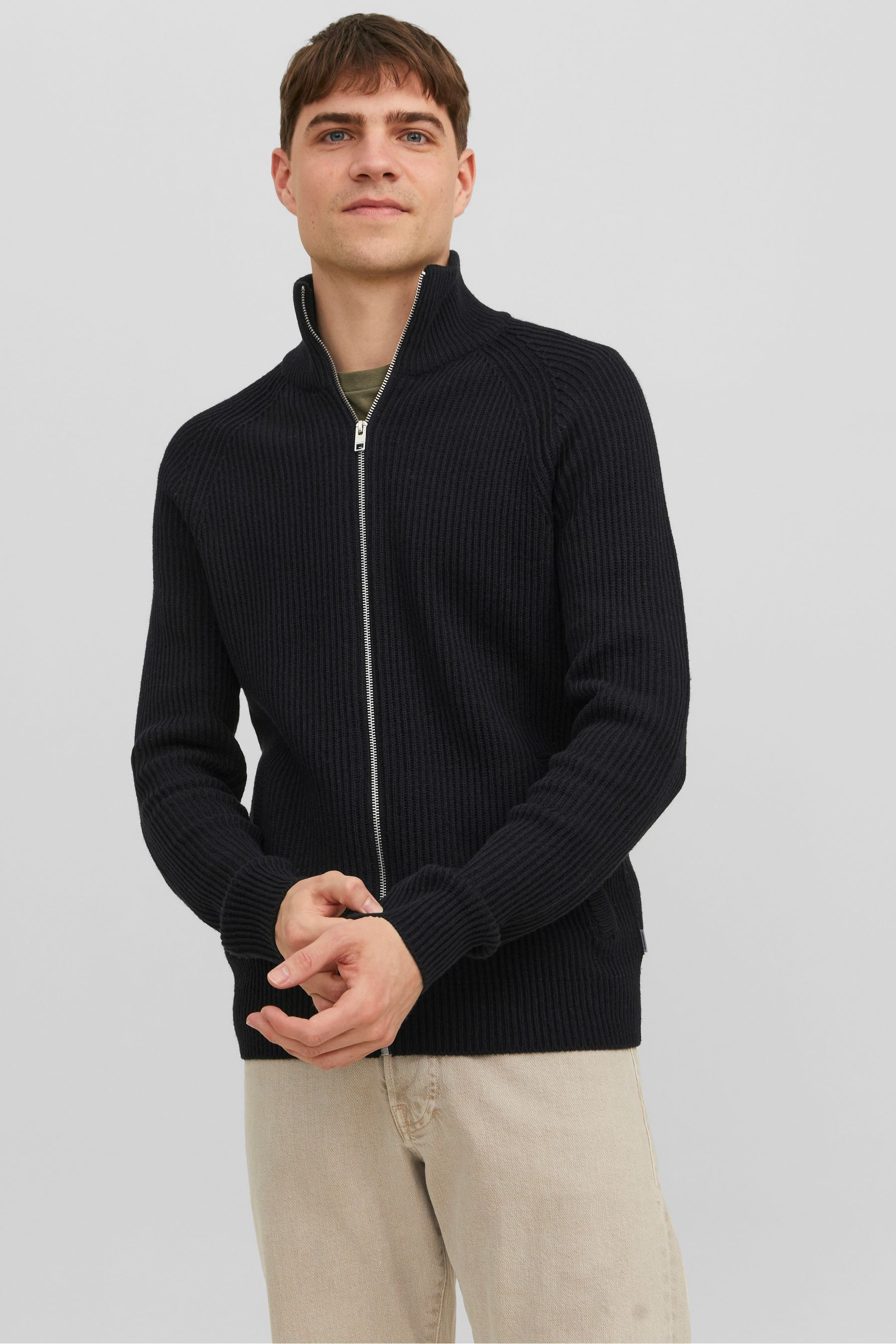 JACK JONES Black Zip Up Cardigan