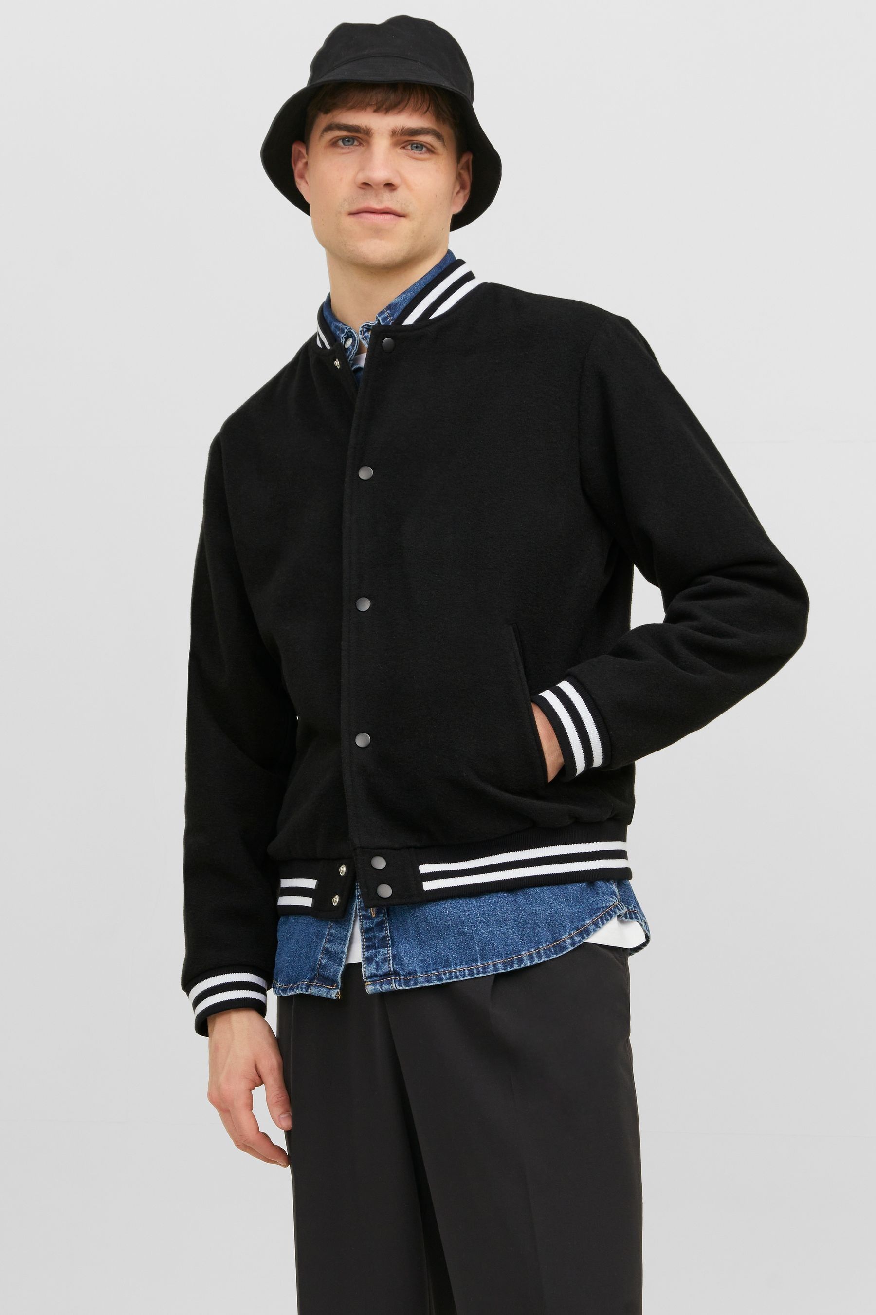 JACK JONES Black Wool Bomber Jacket