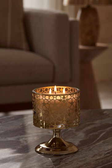 Midnight Patchouli & Amber Gold Metal Candle