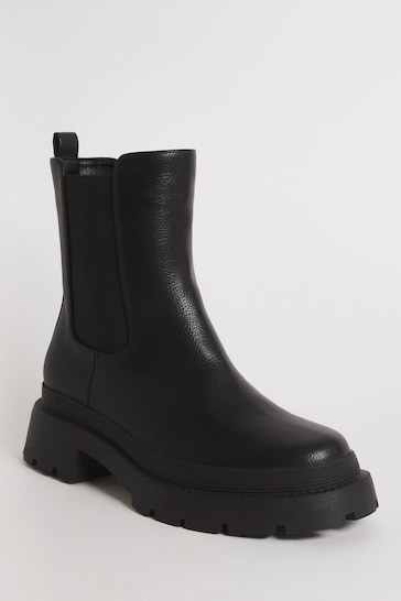 Simply Be Extra Wide Fit Black Chunky Chelsea Ankle Black Boots