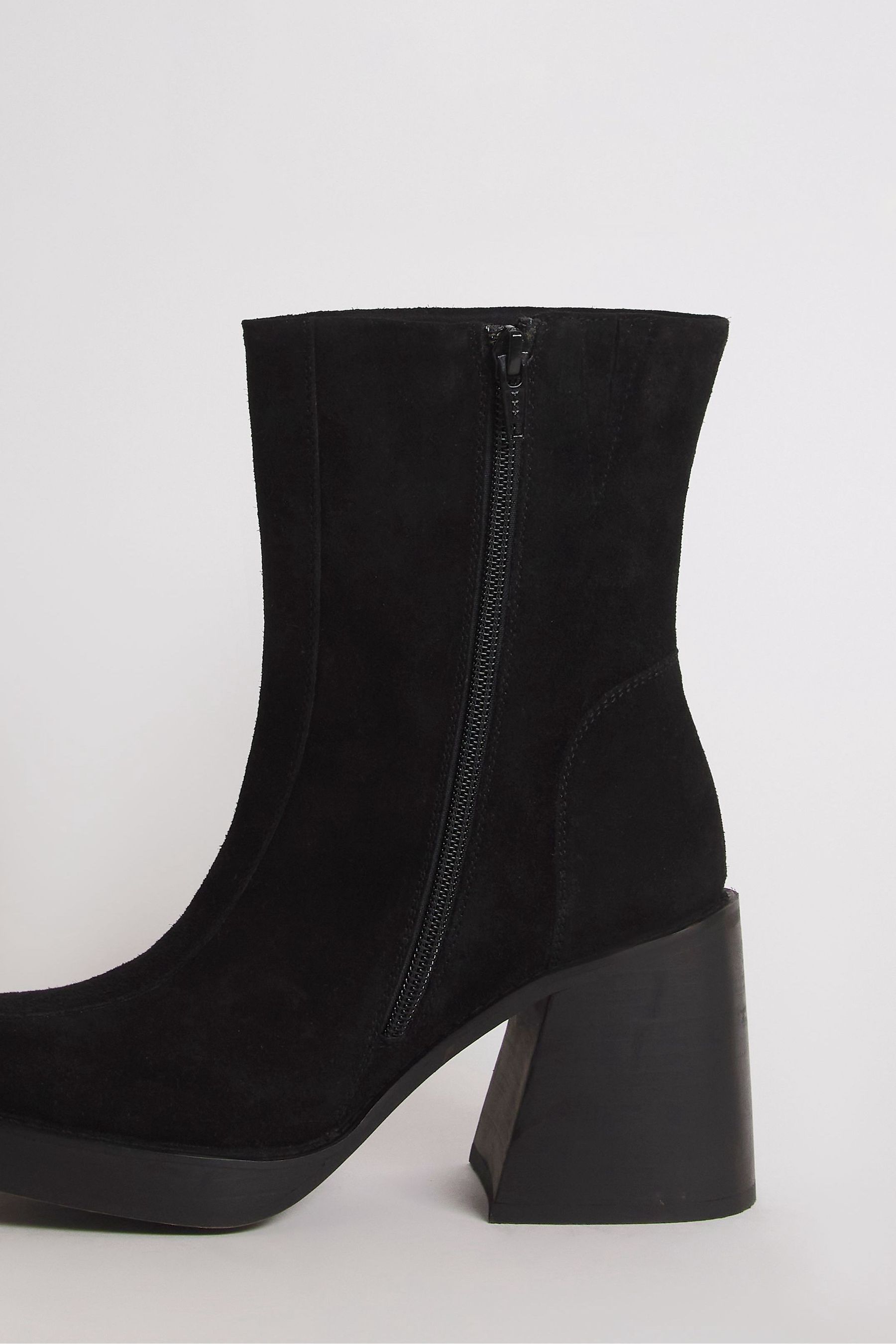 Simply Be Black Suede Wide Fit Platform Classic Ankle Leather Boots