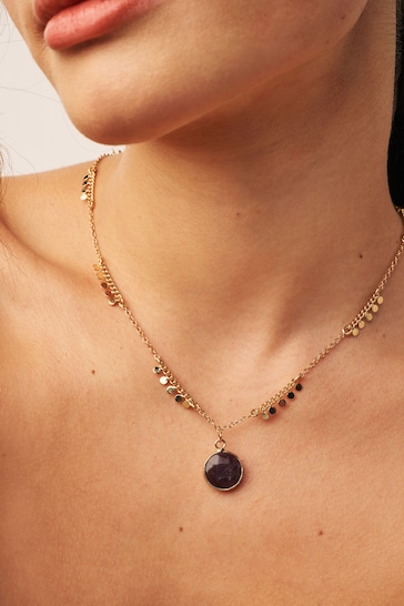 Gold Tone Semi-Precious Stone Necklace
