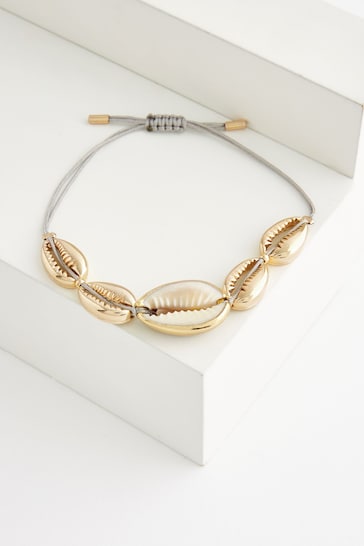 Gold Tone Shell Pully Bracelet Made With Recycled Metal
