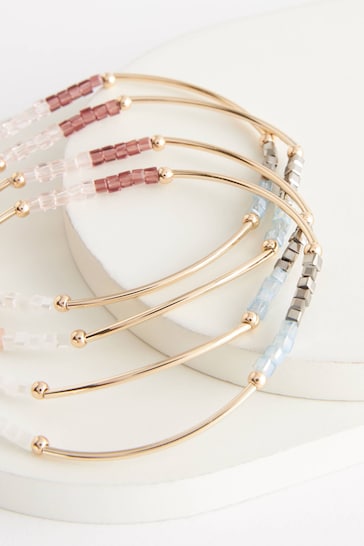 Pink Fine Beaded Stretch Bracelet Pack Made with Recycled Brass