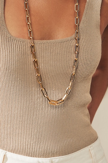 Gold Tone Long Chain Link Necklace