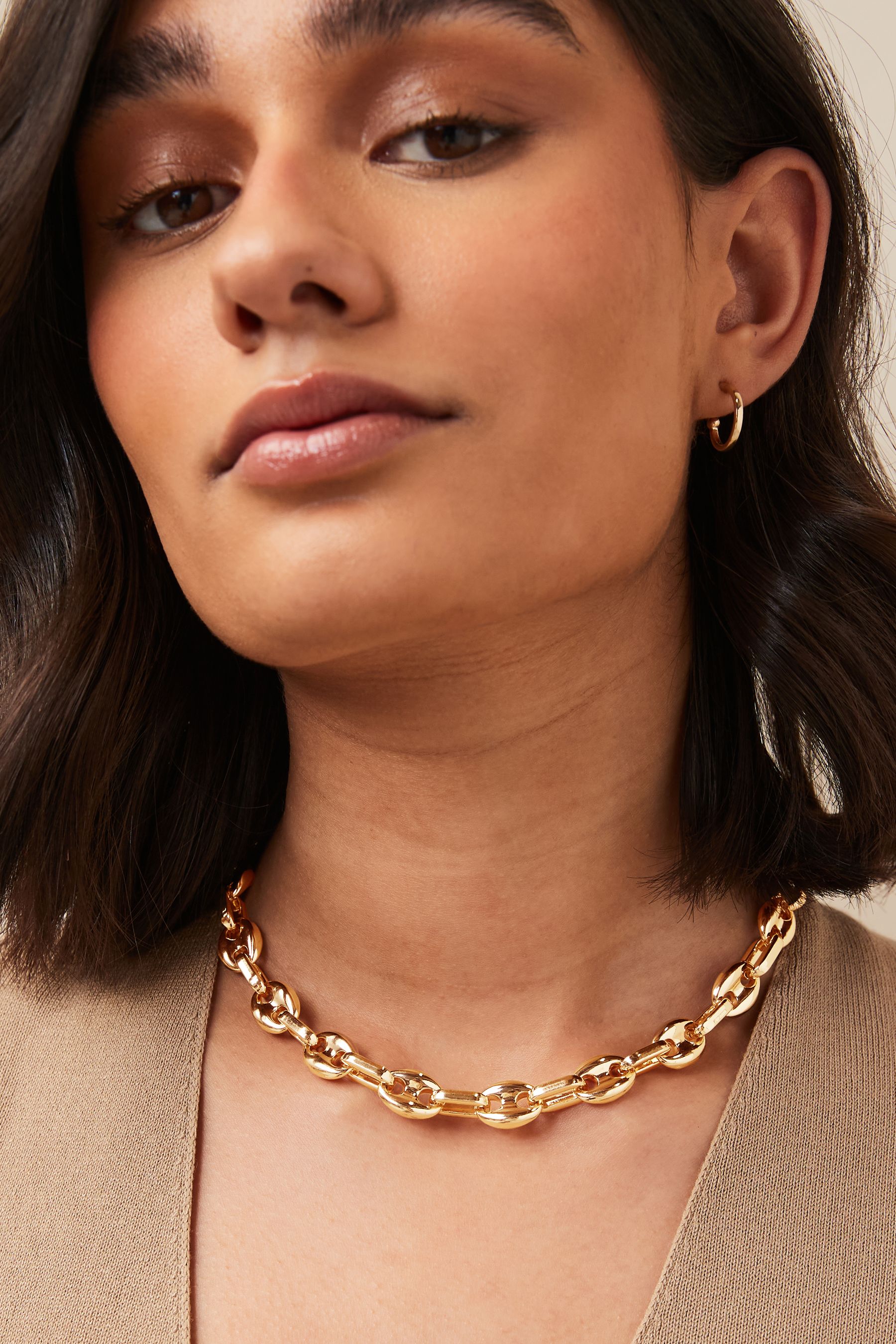 Gold chain link choker necklace clearance