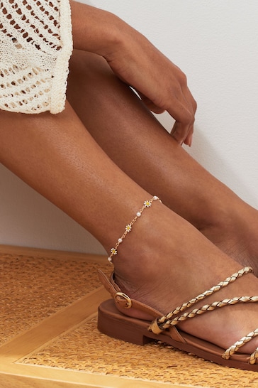 Gold Tone Daisy Anklet