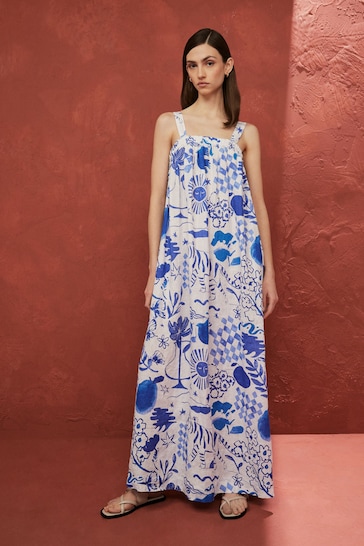 White/Blue Premium Maxi Dress
