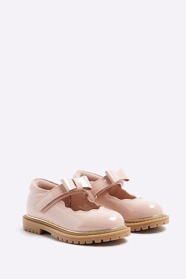 River Island Pink Girls Scallop Bow Mary Jane Shoes