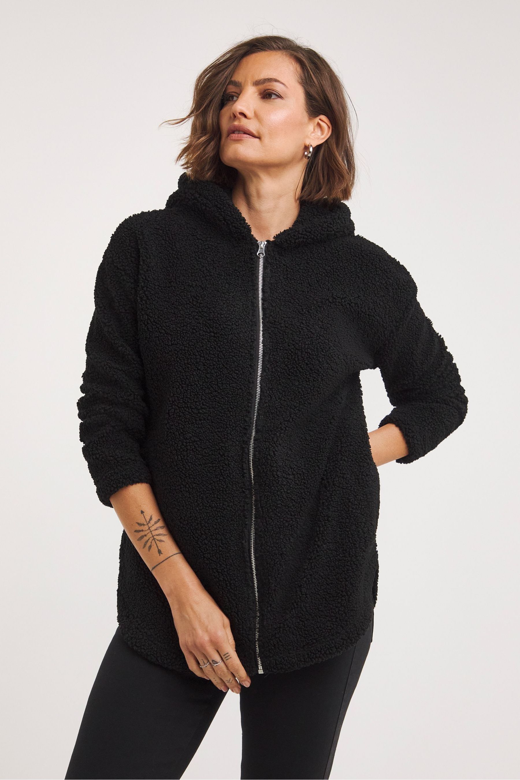 Buy JD Williams Black Longline Borg Zip Up Hoodie from the Next UK
