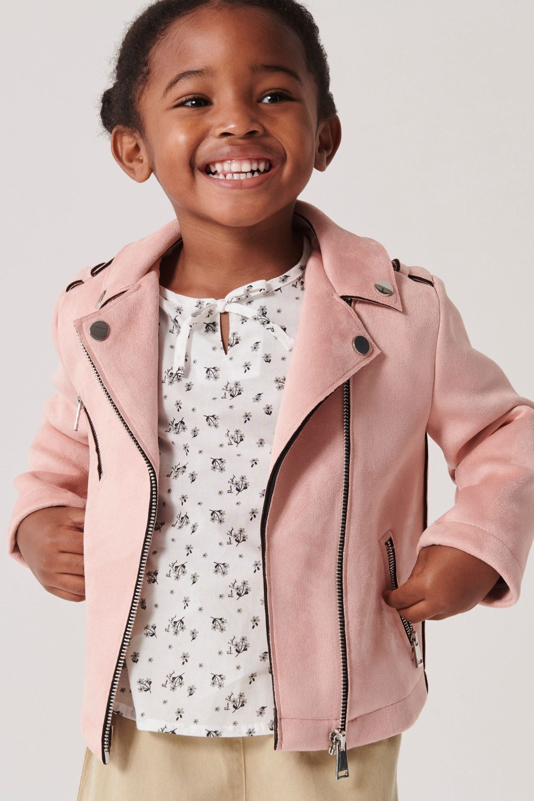 Buy River Island Pink Girls Suedette Biker Jacket from the Next UK