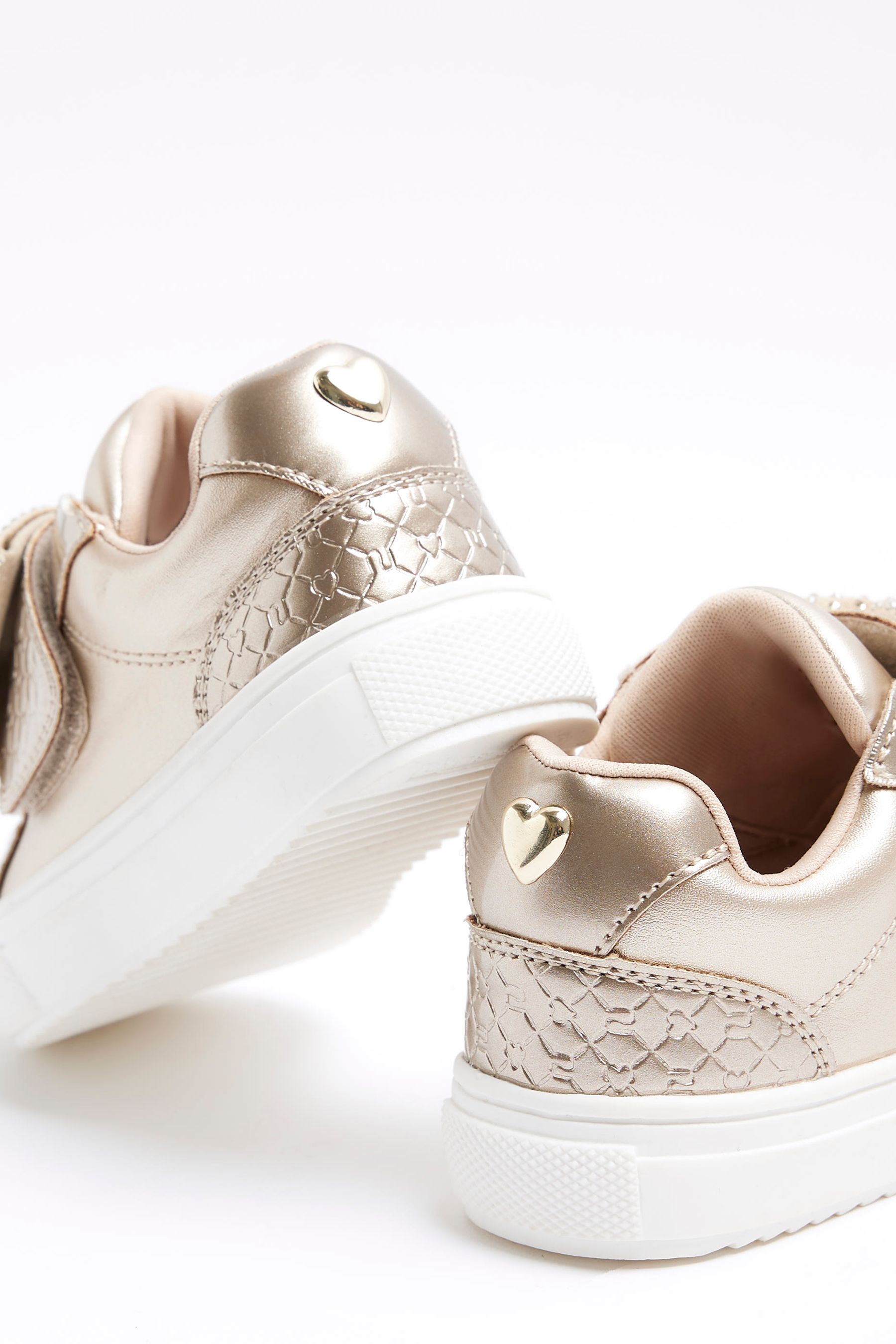 Buy River Island Gold Girls Rose Diamonte Bow Plimsoll Trainers