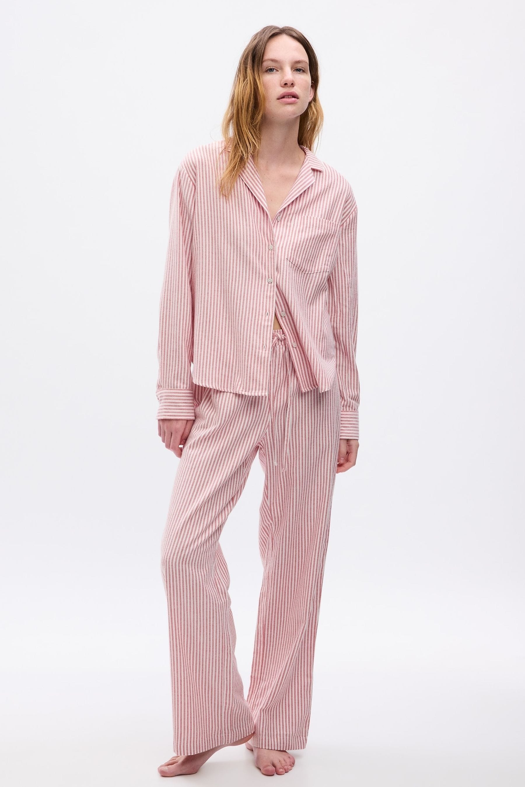Gap Red Stripe Cotton Print Flannel Pyjama Set