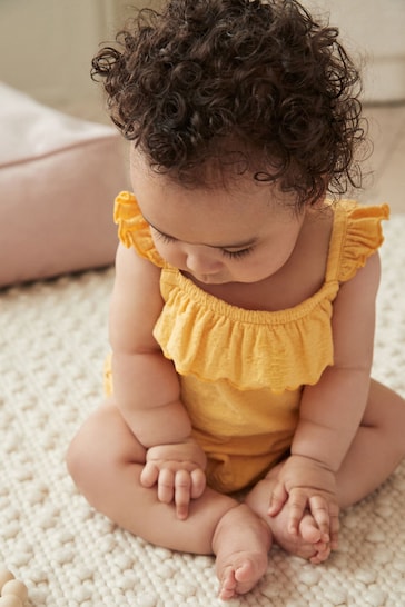 Yellow Textured Strappy Baby Romper