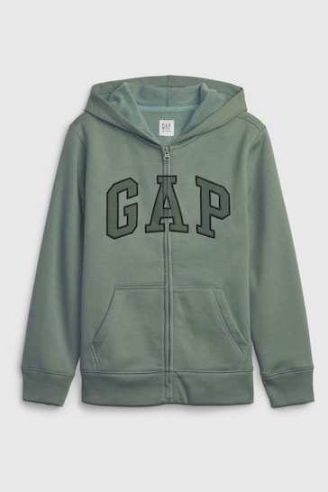Gap Green Logo Fleece Lined Zip Through Hoodie (4-13yrs)