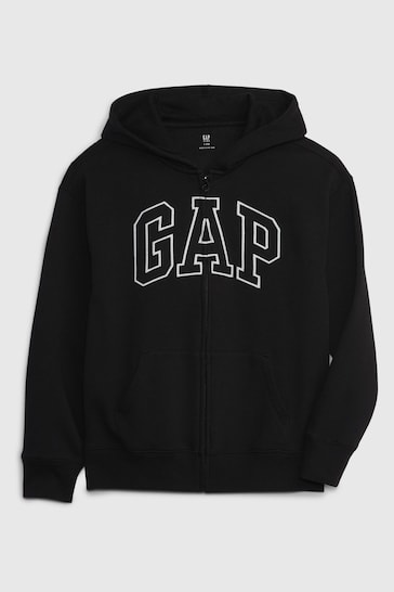 Gap Black Embroidered Logo Zip Through Hoodie (4-13yrs)