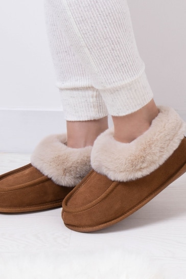 Sosandar Brown Suede Faux Fur Lined Boot Slippers