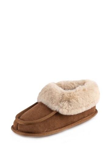 Sosandar Brown Suede Faux Fur Lined Boot Slippers