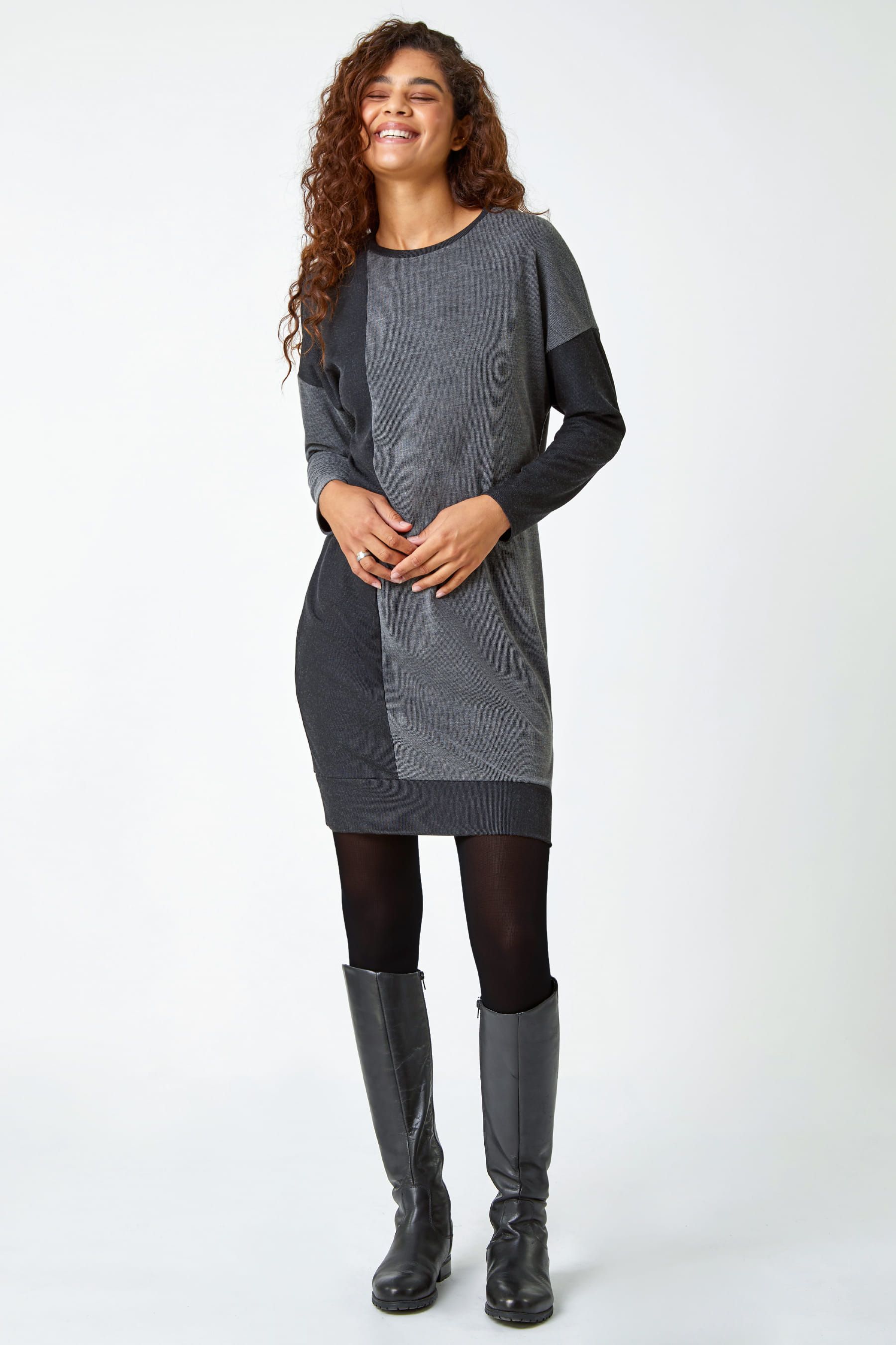 Buy Roman Grey Colour Block Knitted Jumper Dress from the Next UK online shop