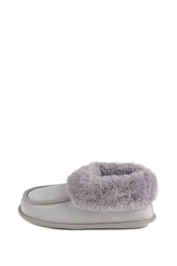 Sosandar Grey Suede Faux Fur Lined Boot Slippers