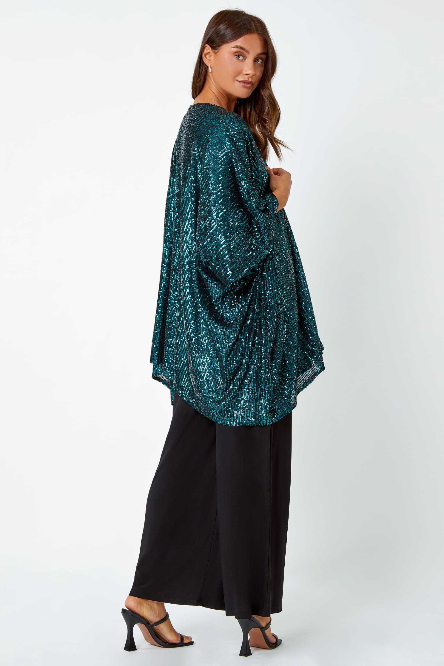 Roman Green Embellished Sequin Cape Jacket