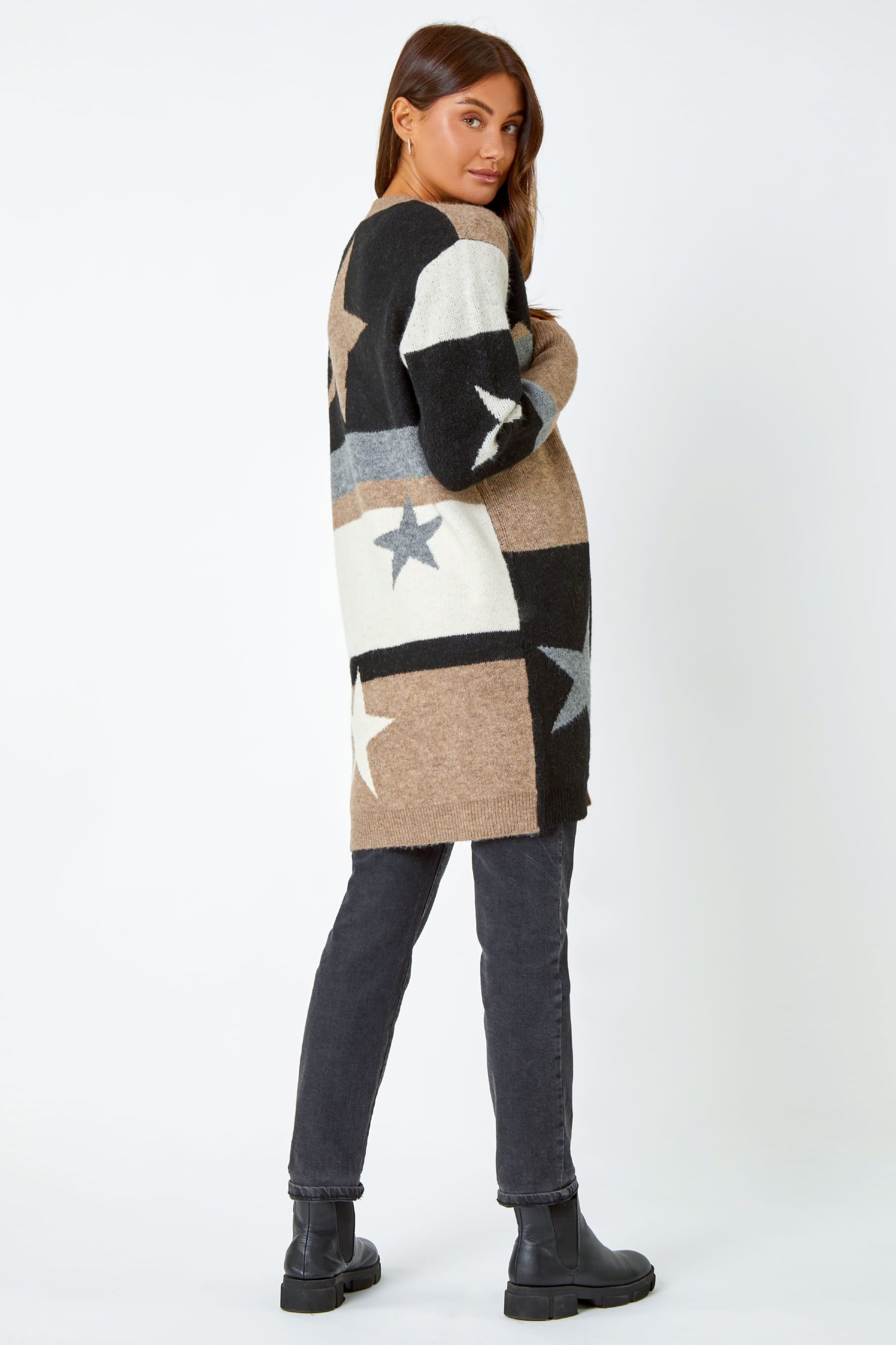 Buy Roman Natural Colour Block Star Longline Cardigan from the