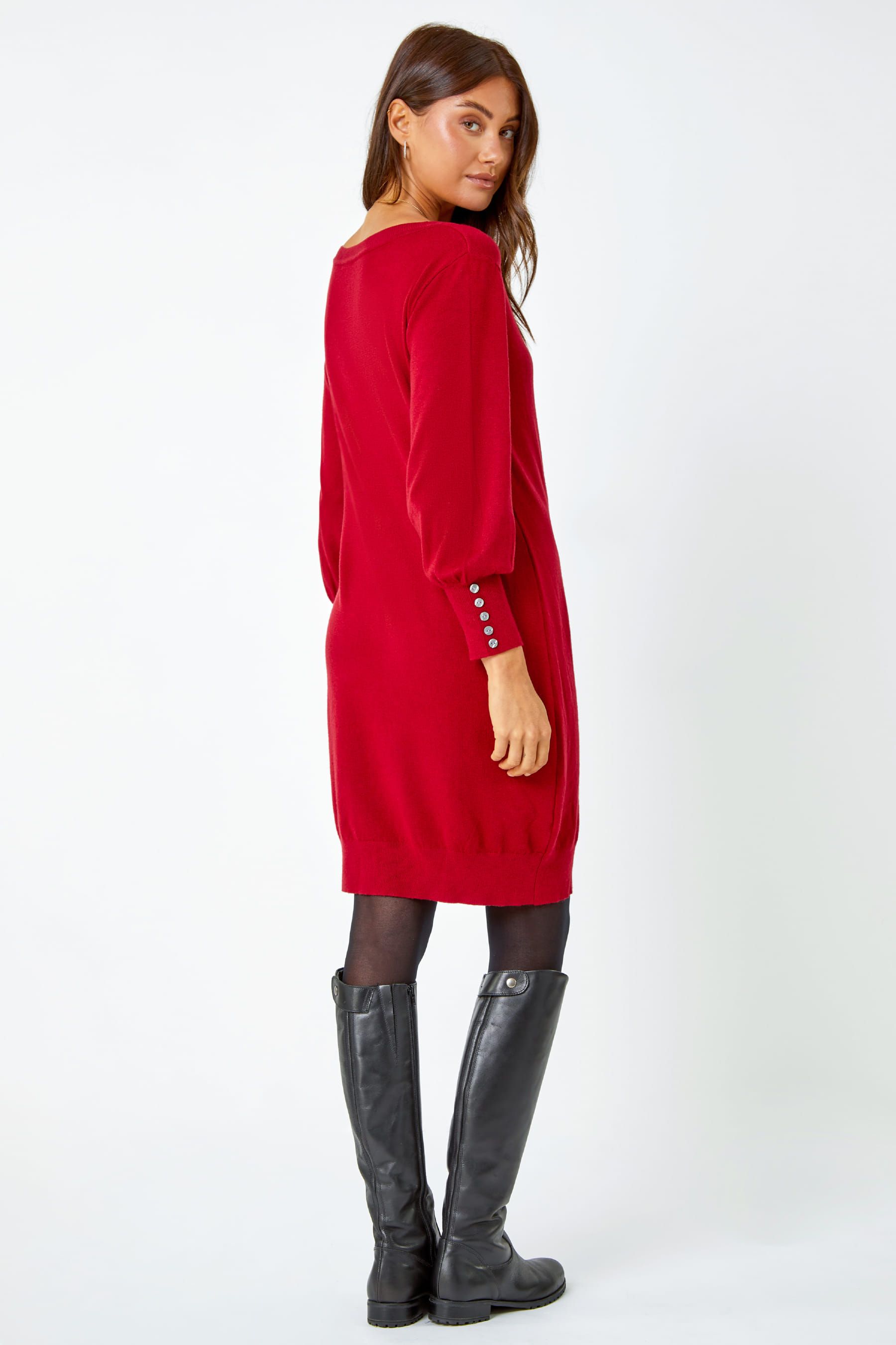 Roman Red Button Detail Knitted Jumper Dress